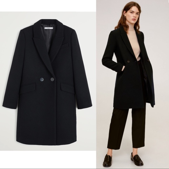 mango black lapels wool coat